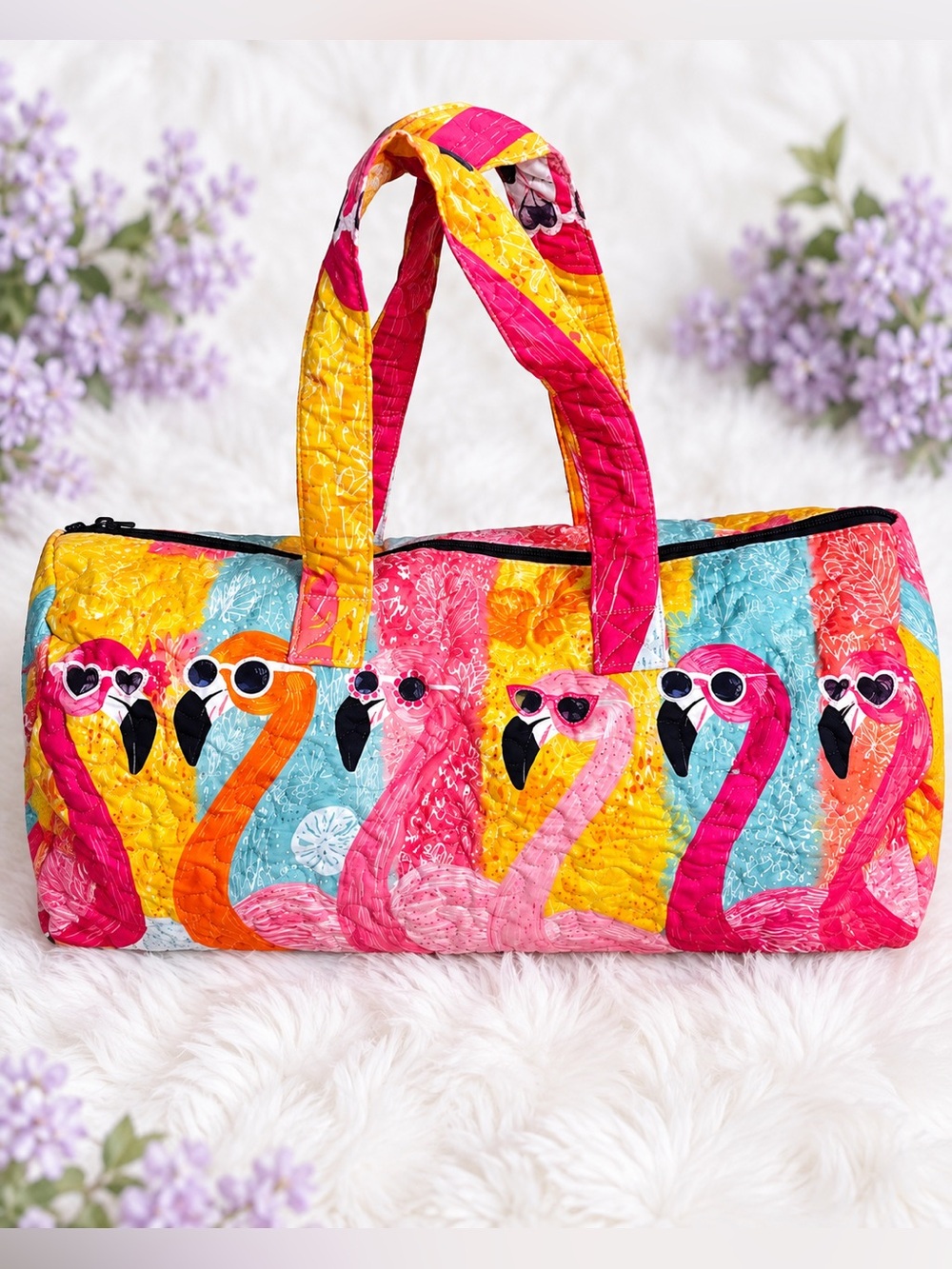 Quirky Flamingo Quilted Tote Bag - Multicolor
